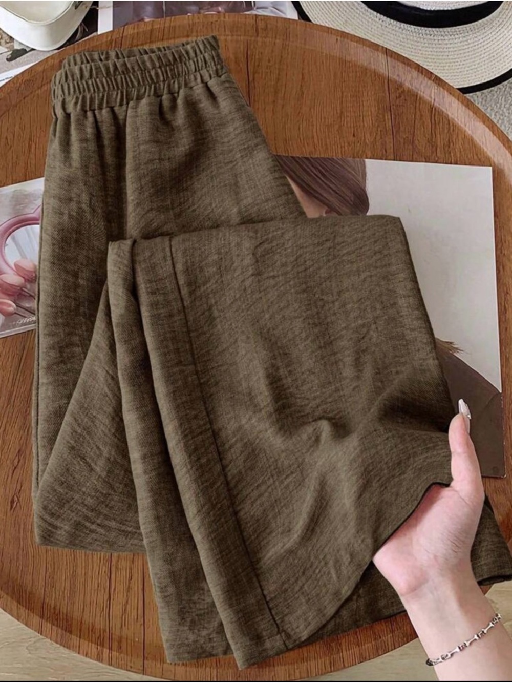 Women's Linen Style Pants - Coffee Brown